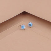 Blue Solitaire Cubic Zirconia Sterling Silver Stud Earring